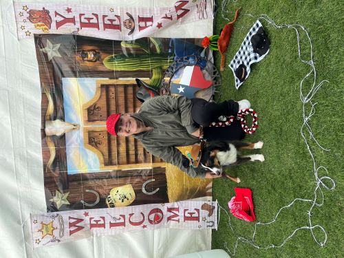 Julia Hanson and Bohdi at their Cynosport crate area