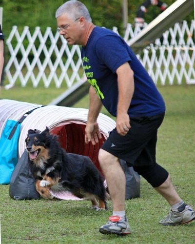 Stephen Routh with dog-tunnel 500
