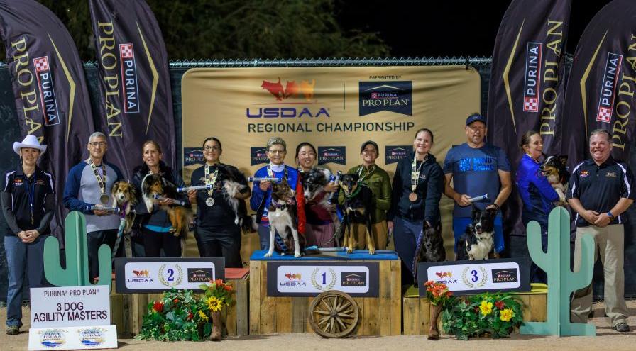 USDAA-Wild-West-Regional-2024 3-dog team podium - Archer's Paradox Photography hps